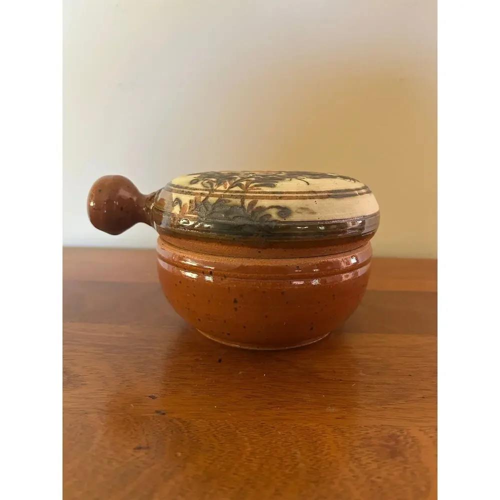 Handmade Terra Cotta Lidded Casserole Dish, Hand Painted Floral Lid